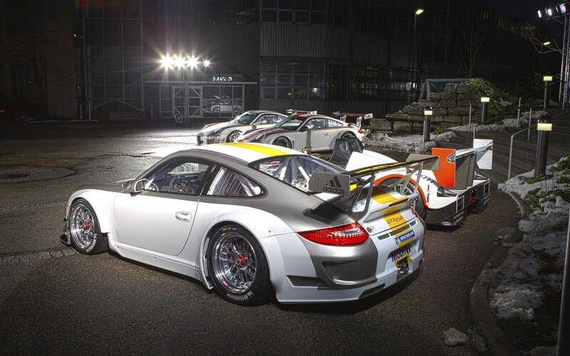White Race Cars at Night