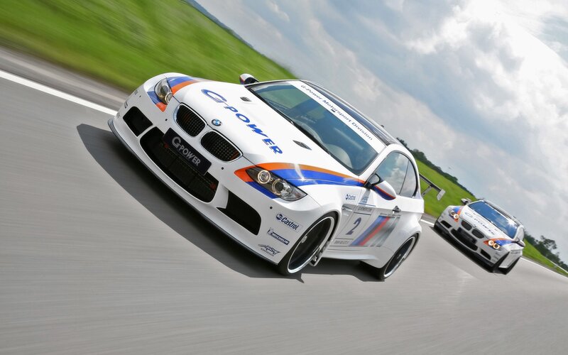 White Race Cars on Track — Dynamic, Afternoon, Photograph