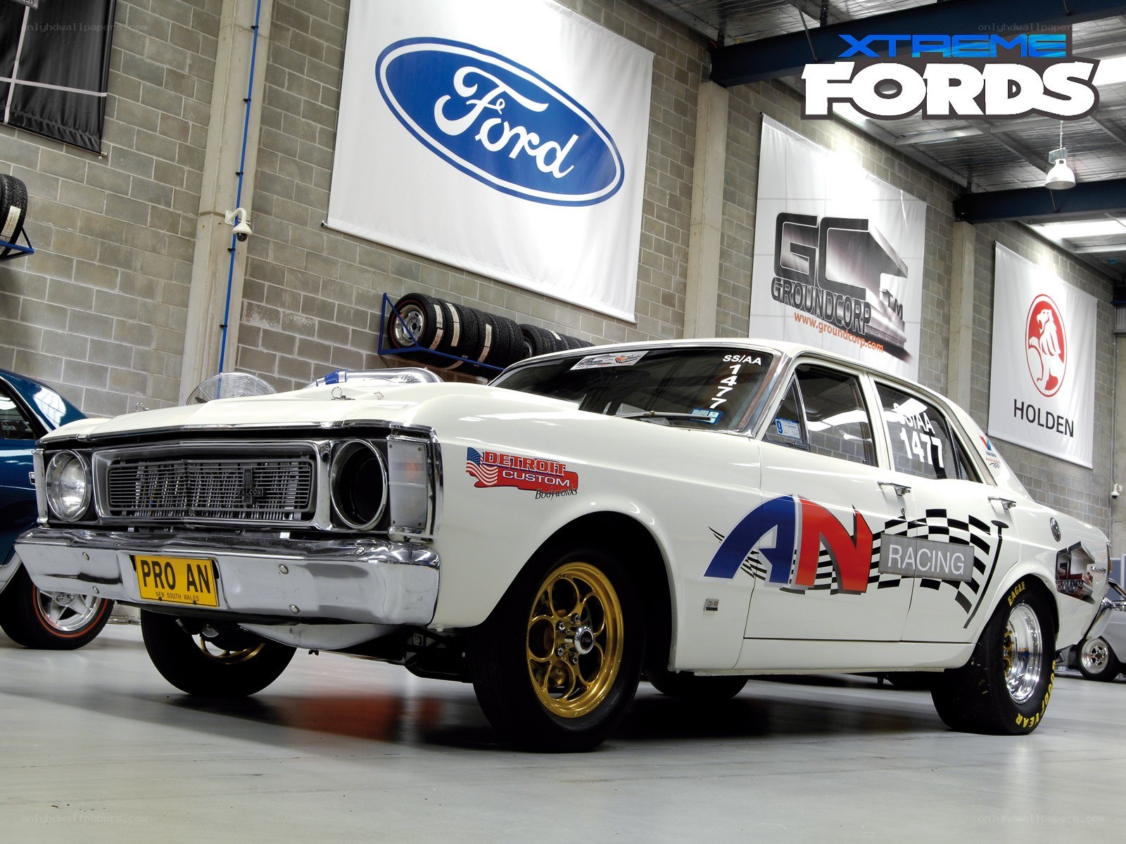 white racing car in garage