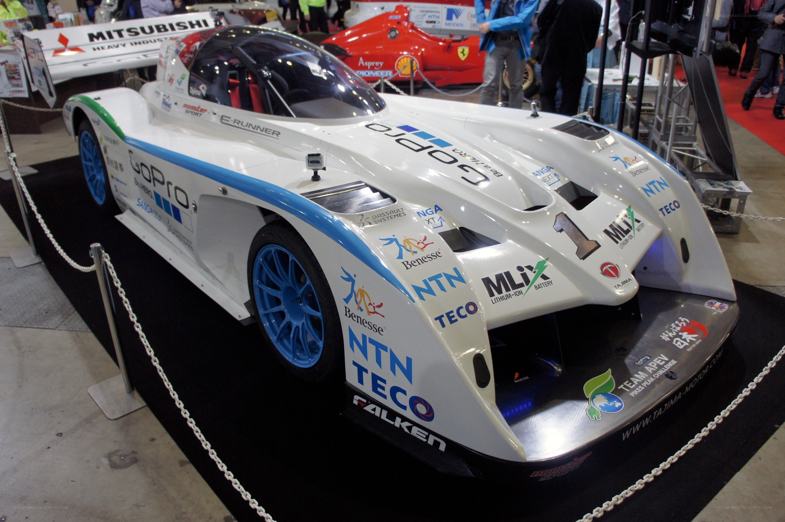 White racing car on display