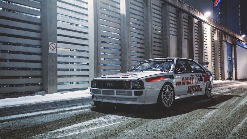White Rally Car — Dramatic, Night, Photograph