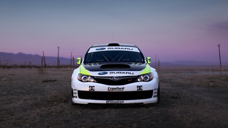 White Rally Car — Dramatic, Sunset