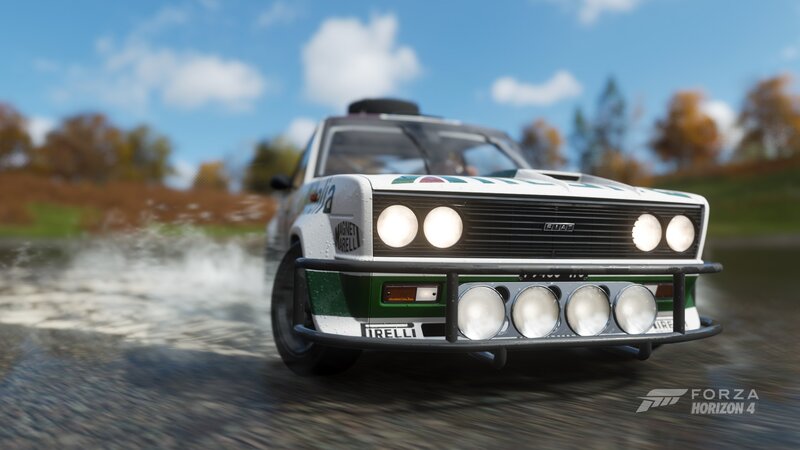 White Rally Car — Dynamic, Autumn, 3d Render