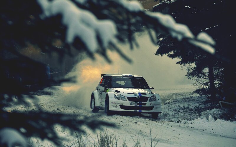 White Rally Car in Snow