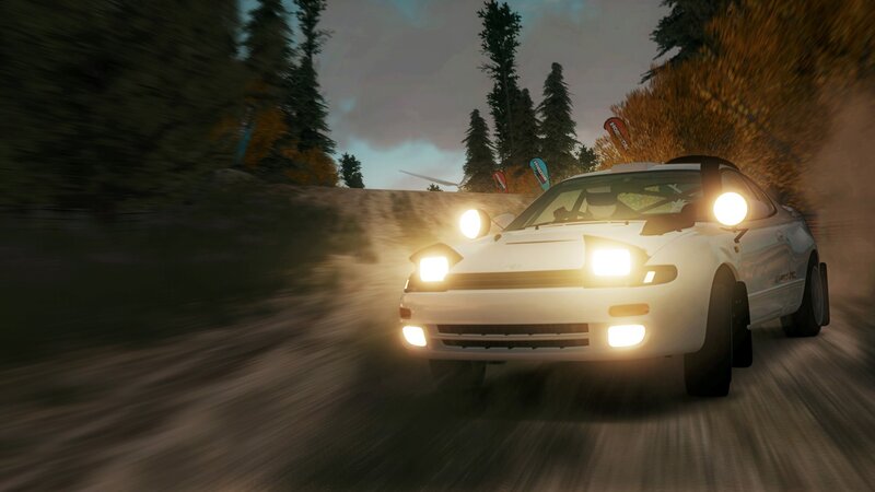 white rally car on dirt road