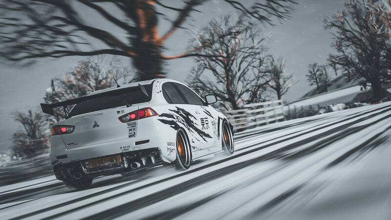 White Rally Car on Snow