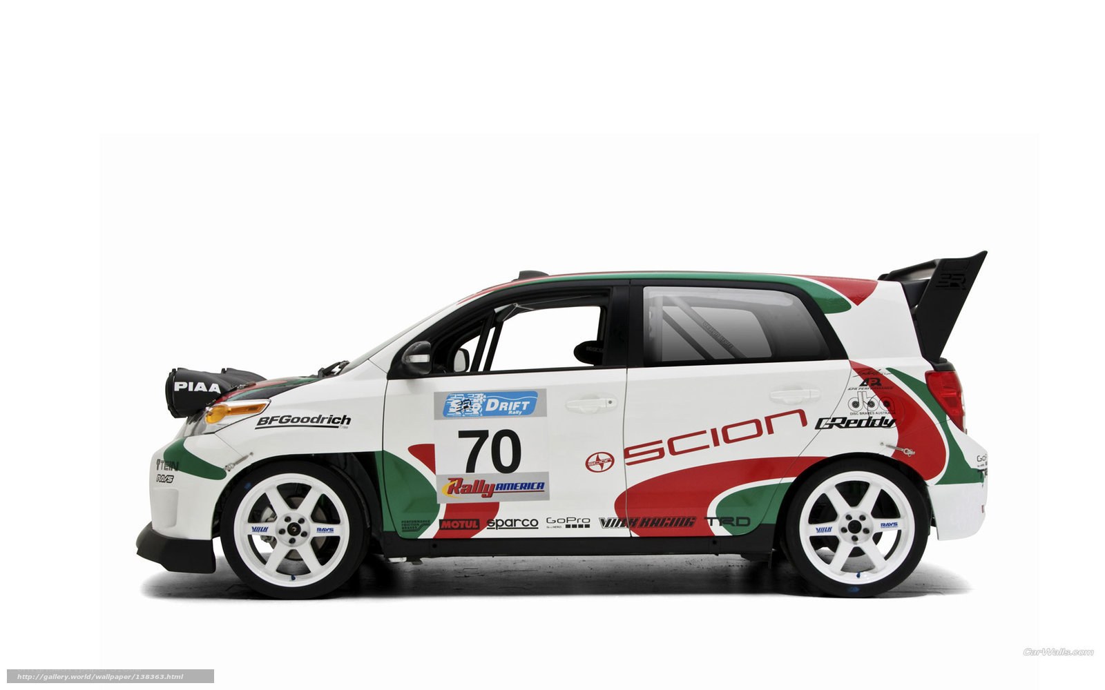 white rally car with decals