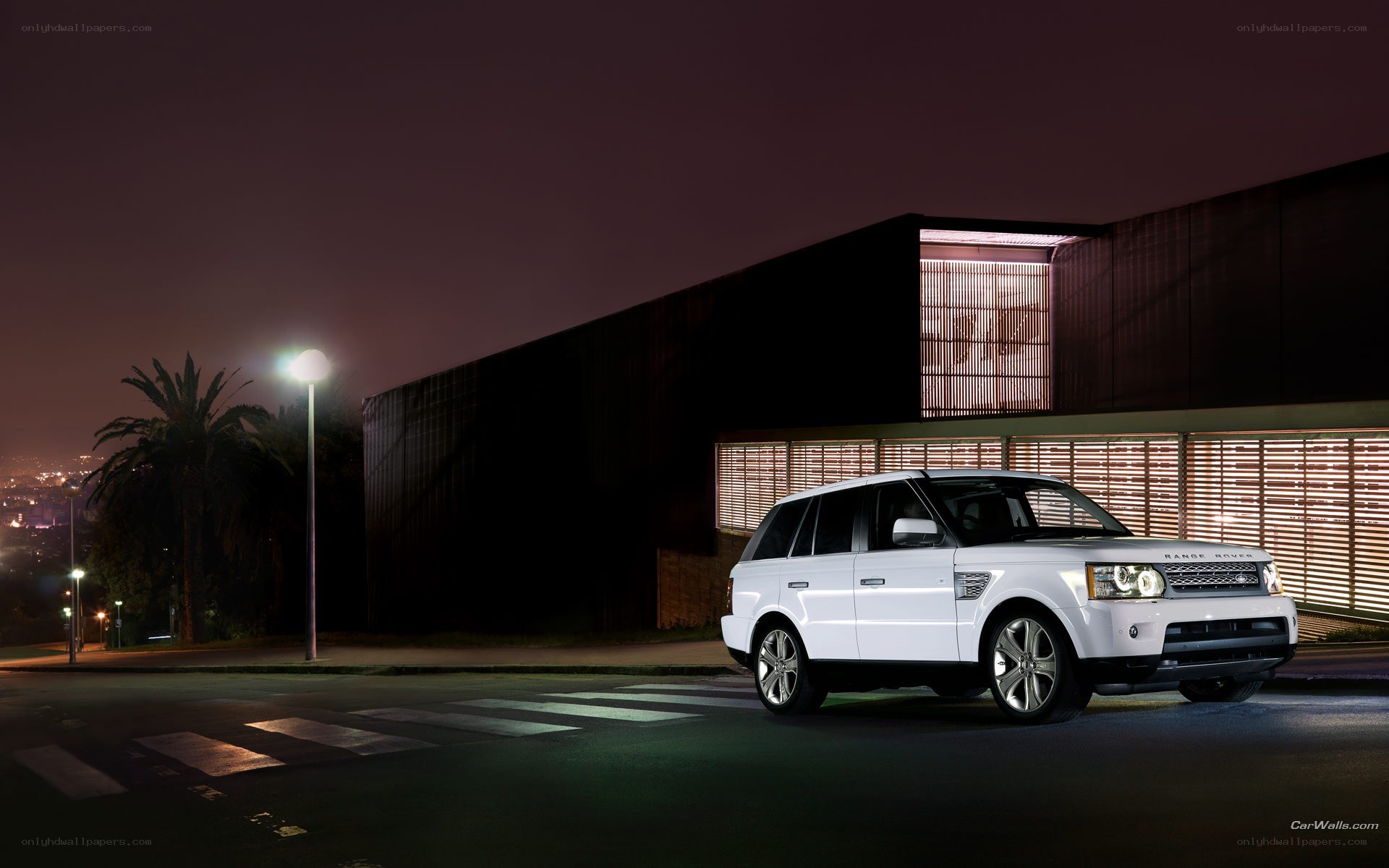 White Range Rover at night