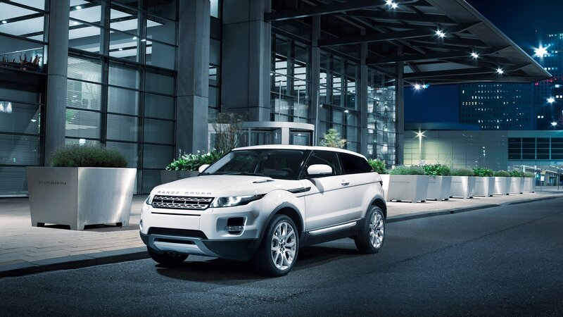 White Range Rover Evoque — Dramatic, Night, Photograph, Building, Planter, Street, Black
