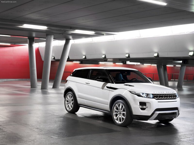 White Range Rover Evoque in parking garage