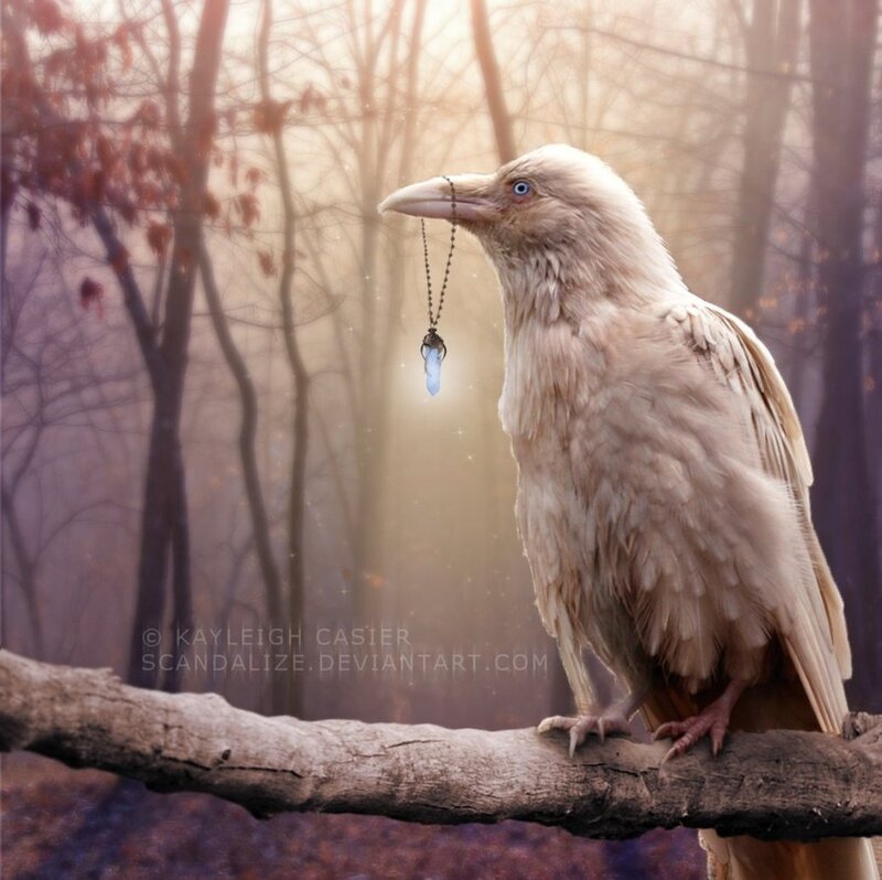 White Raven on Branch — Beige