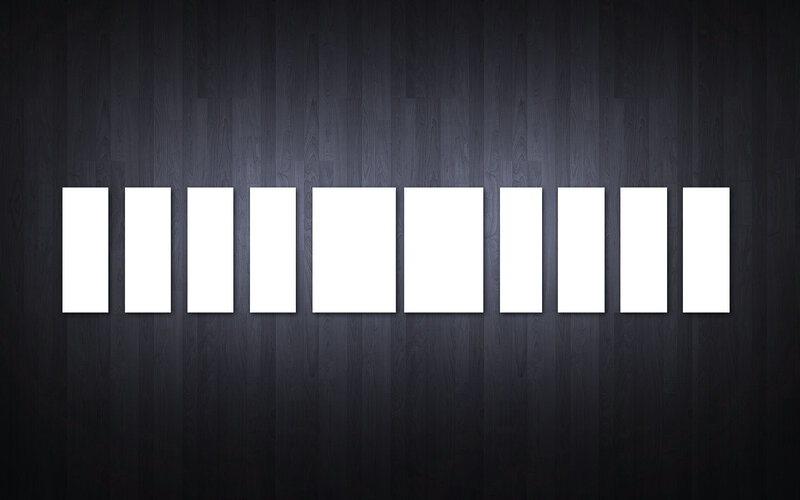 white rectangles on dark wood