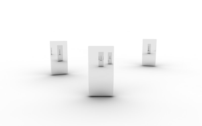 white reflective panels in a white space