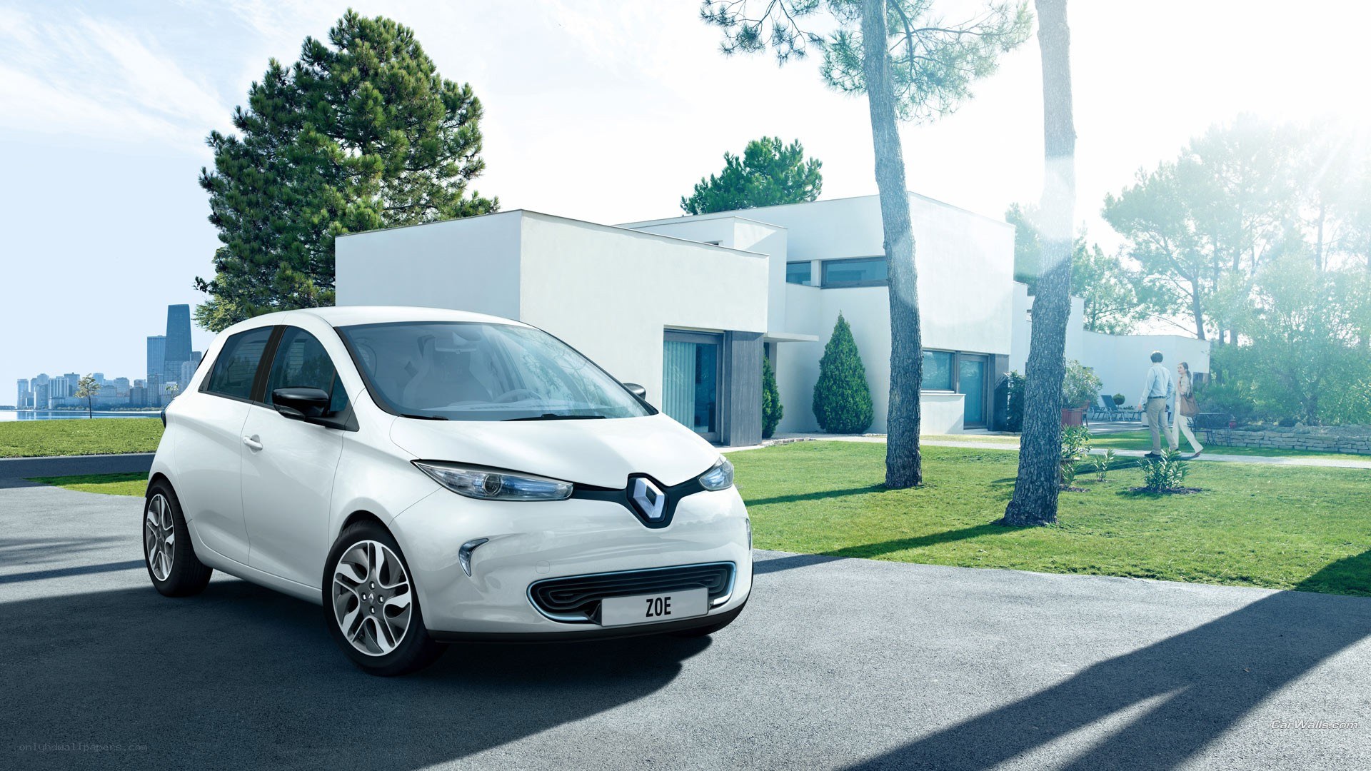 White Renault Zoe in modern setting
