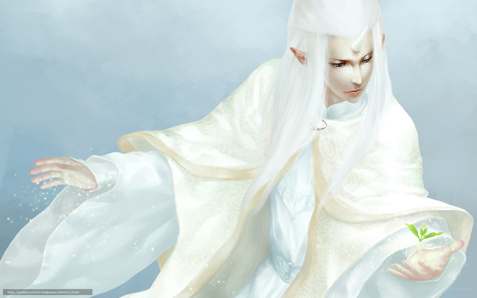 white-robed elf with plant