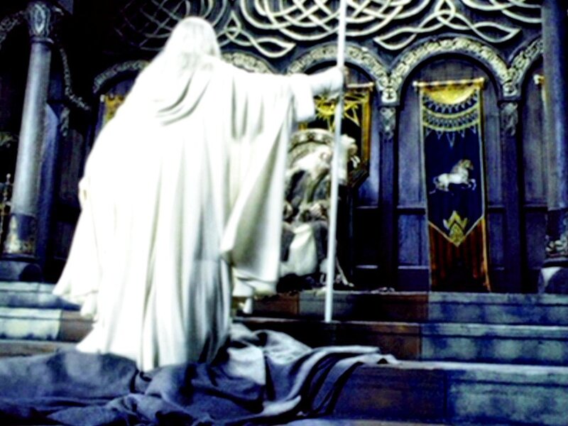 white-robed figure in hall