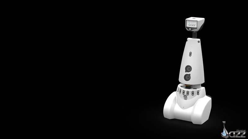 White Robot on Black Background
