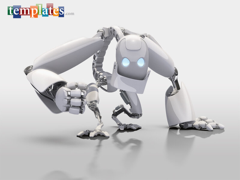 White Robot on Floor — Gray, Neutral, 3d Render, Glowing Eyes
