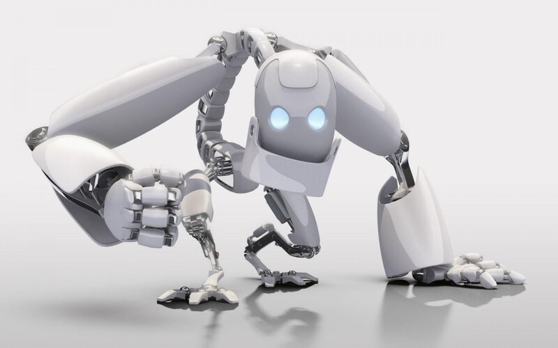 White Robot on Floor — Gray