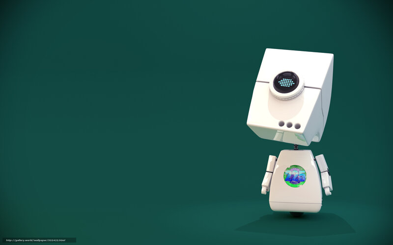 white robot on green background
