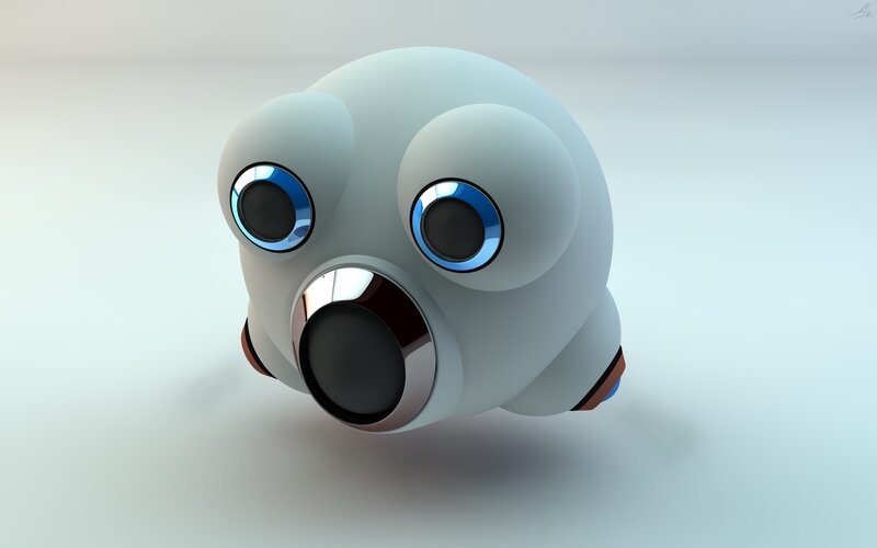 White Robot with Blue Eyes — Gray