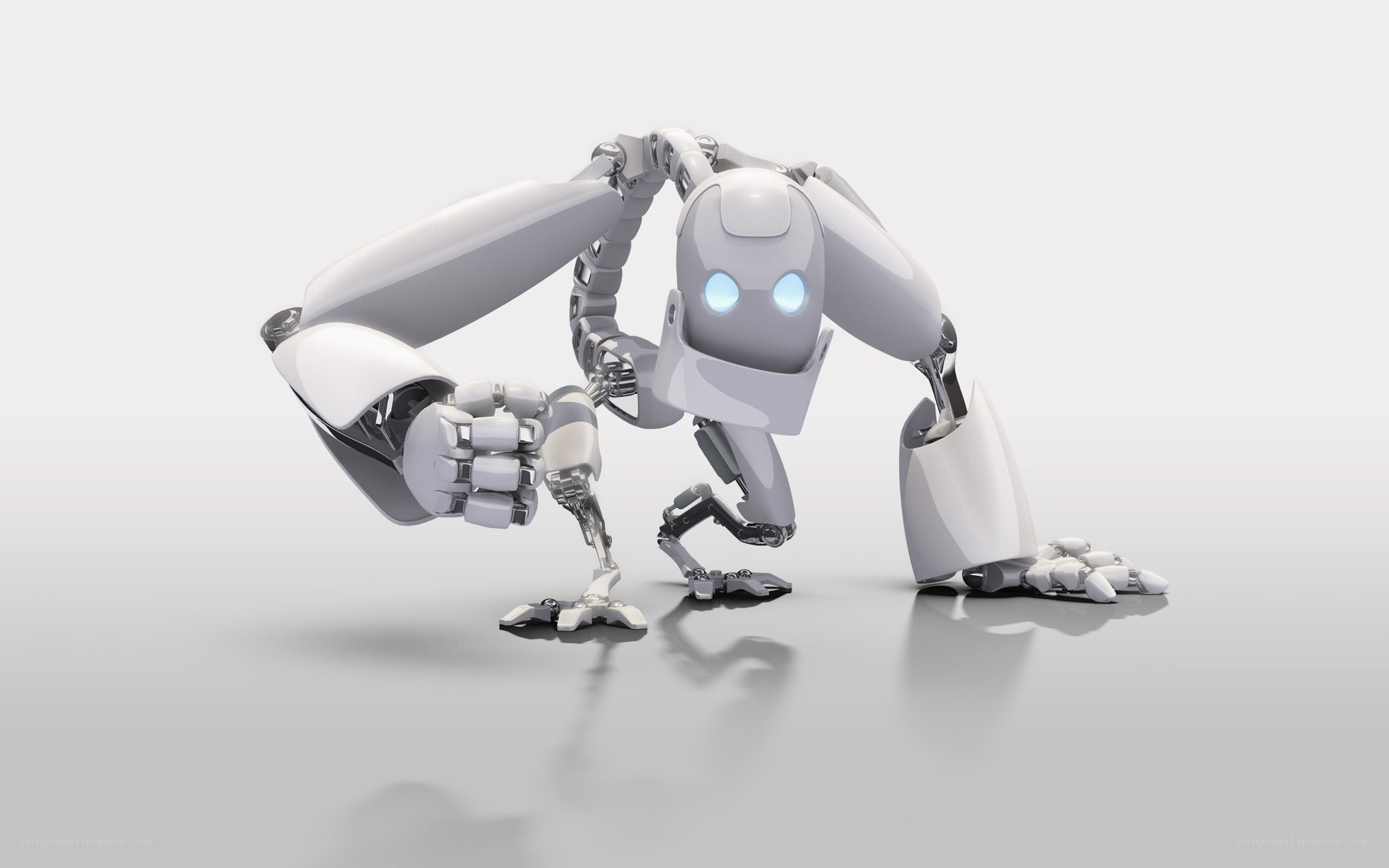 white robot with glowing eyes