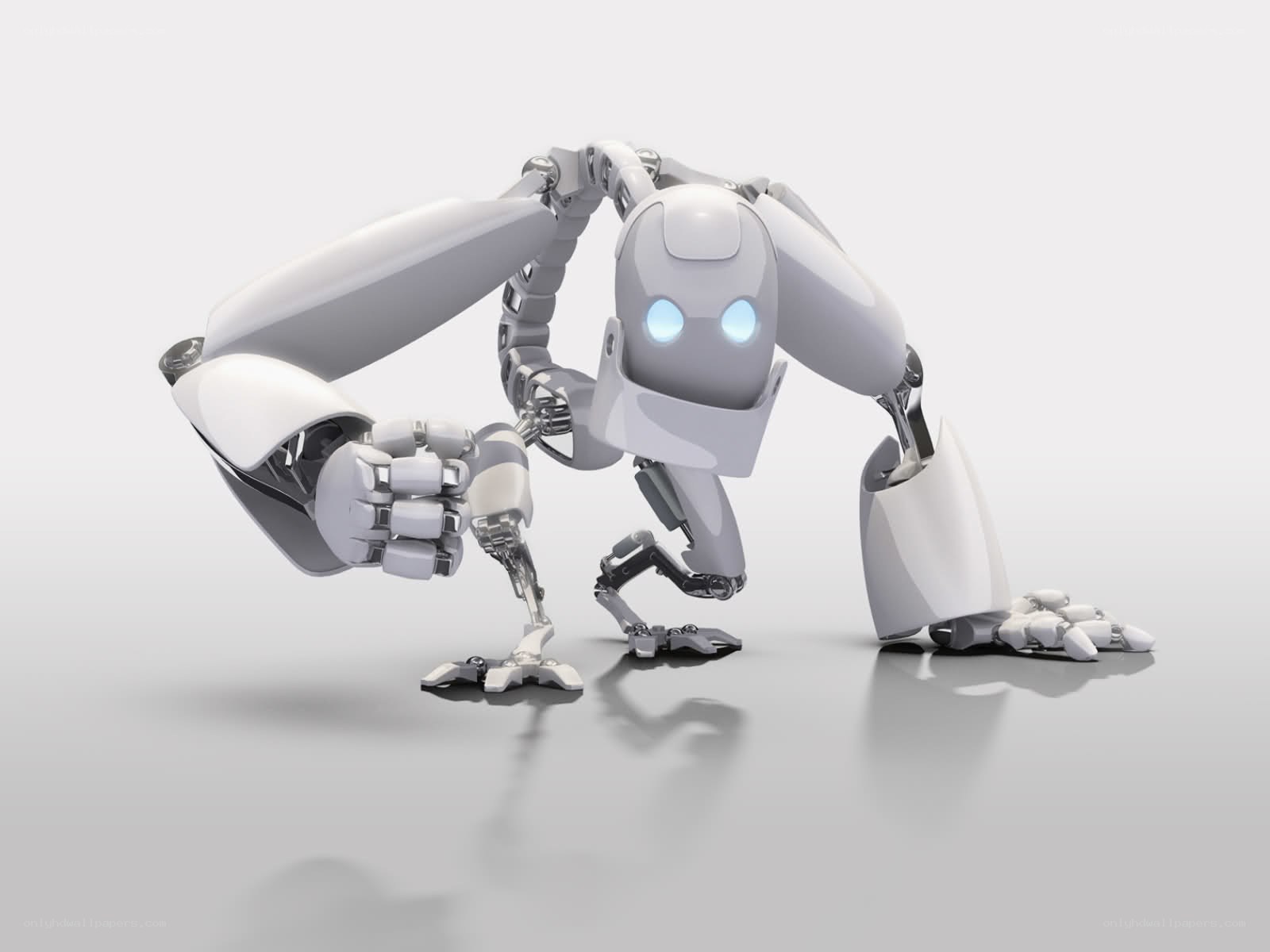 white robot with glowing eyes