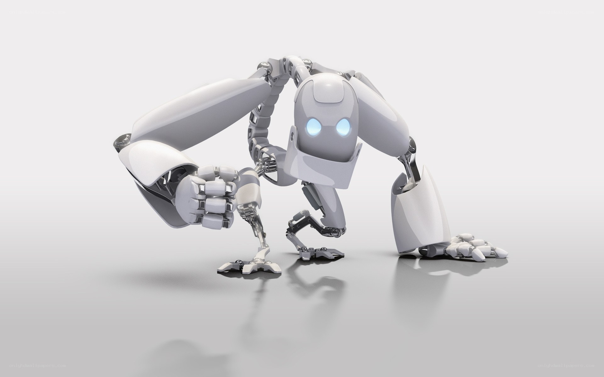 white robot with glowing eyes