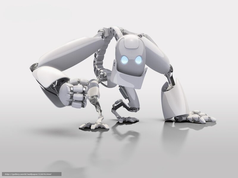 white robot with glowing eyes