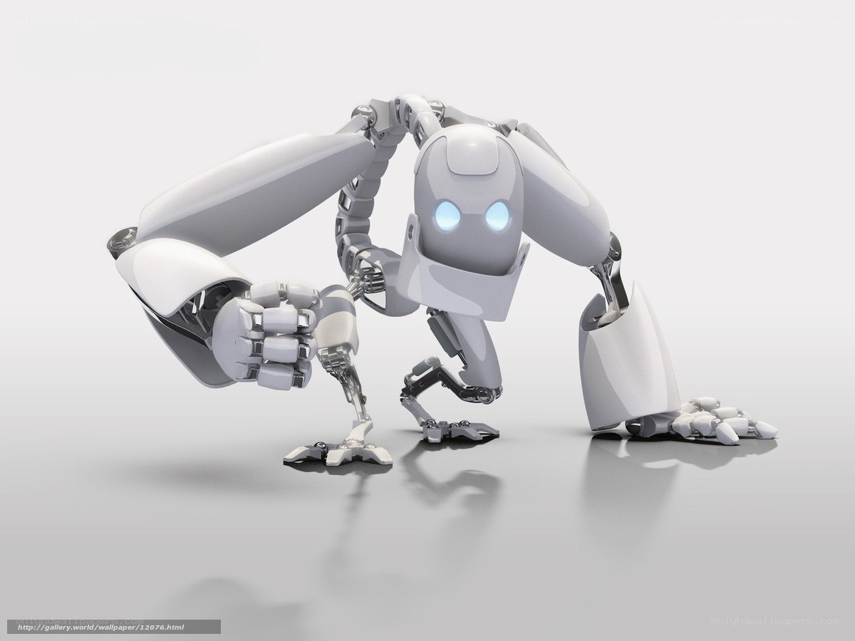white robot with glowing eyes