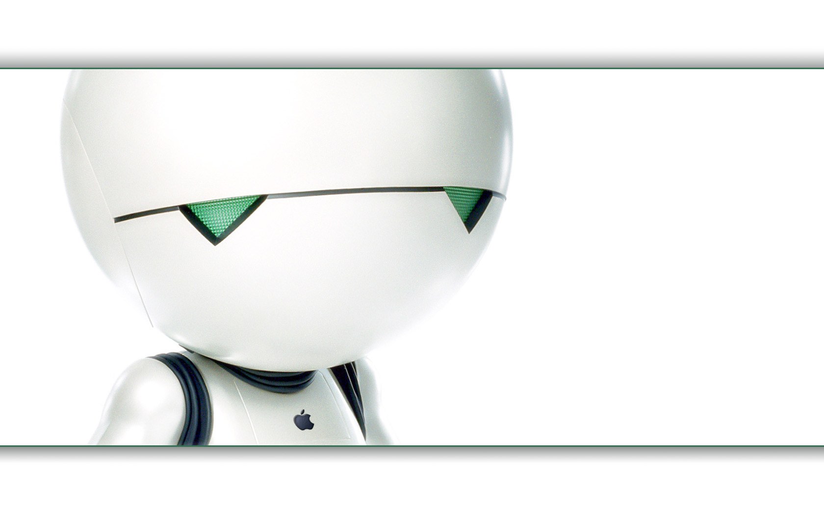 white robot with green eyes