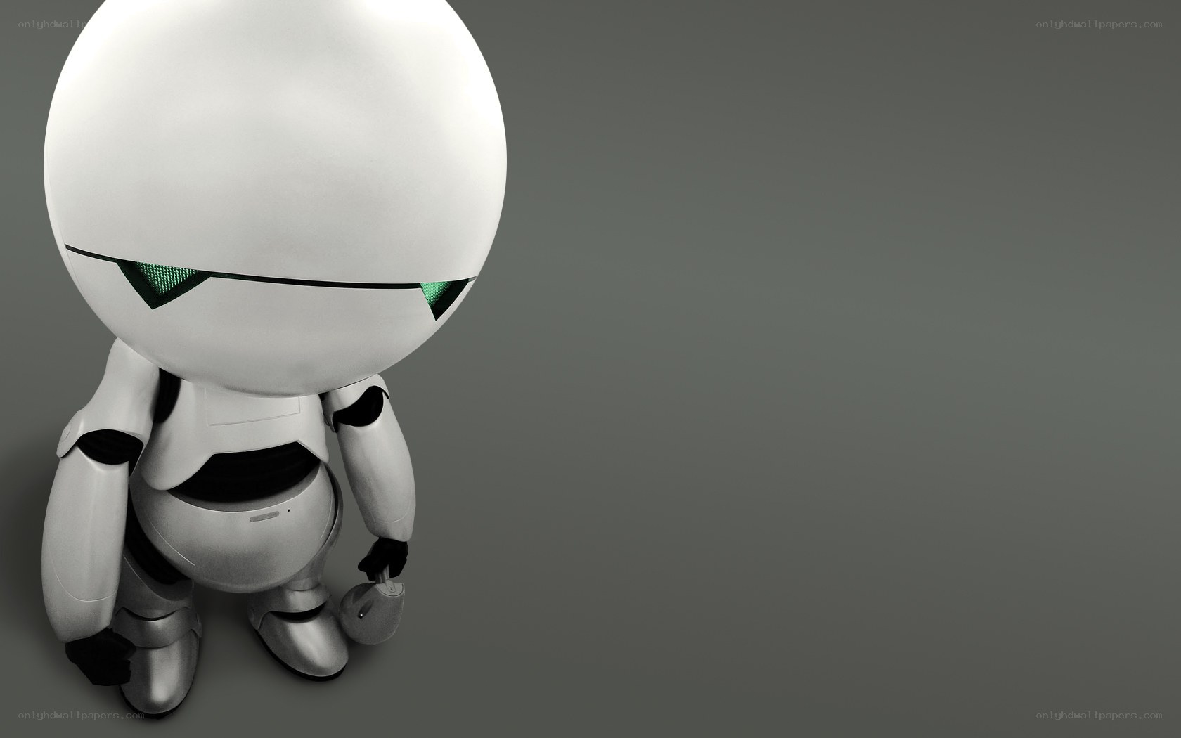 white robot with green eyes