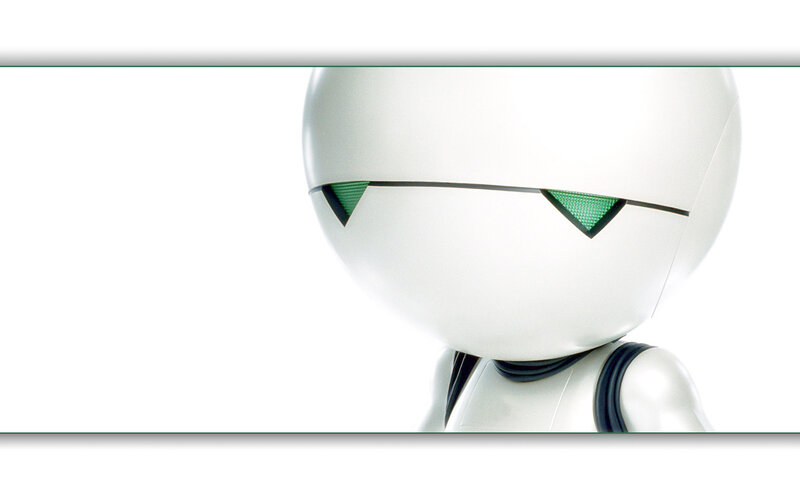 white robot with green eyes