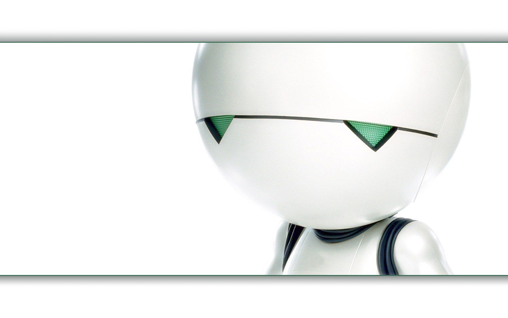 white robot with green eyes