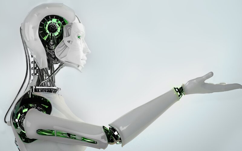 White Robot with Green Lights