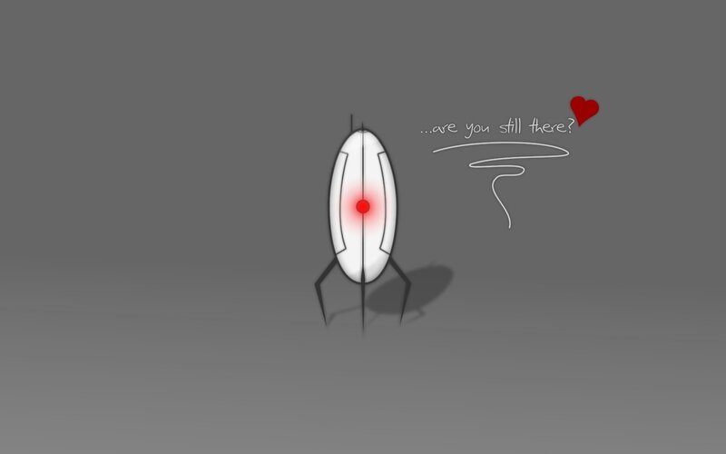 White Robot with Red Light — Gray, Minimalist, Digital Art, Red Heart