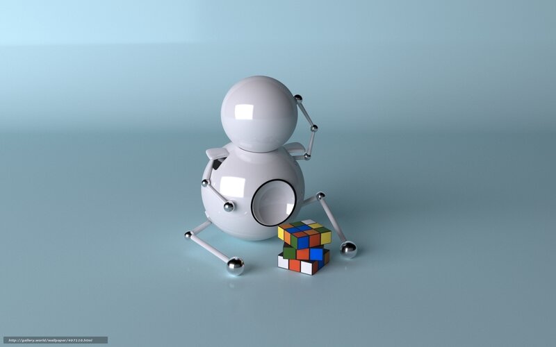 White Robot with Rubik's Cube — Calm