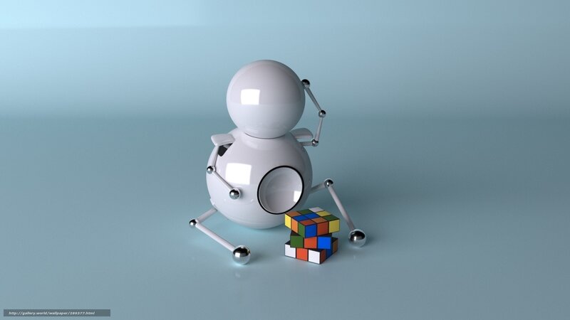 White Robot with Rubik's Cube