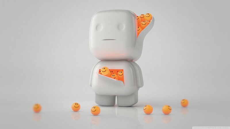 White Robot with Smiley Balls