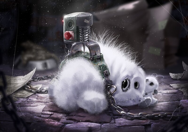 White Robotic Creature — Dramatic