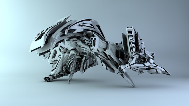 White Robotic Creature — Neutral, 3d Render, Mechanical