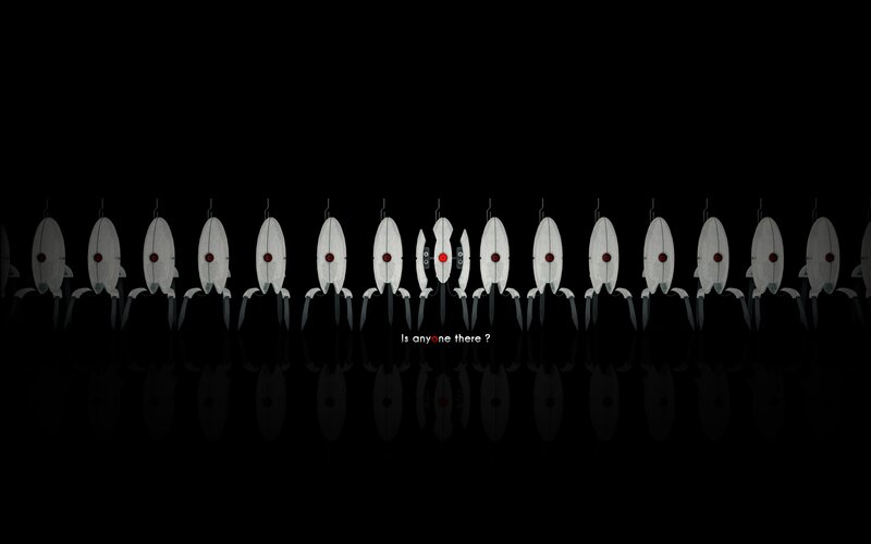 White Robots in a Row — Black, Dramatic, Digital Art