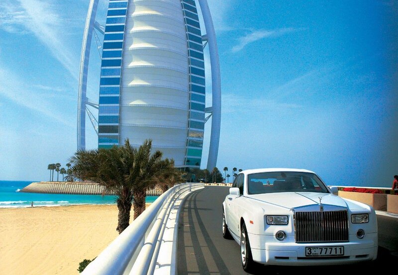 White Rolls-Royce at Burj Al Arab