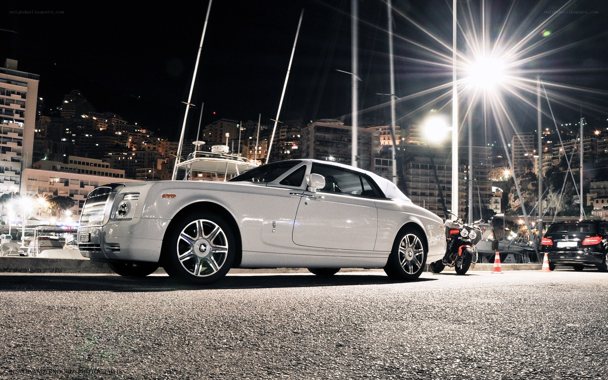 White Rolls-Royce at night