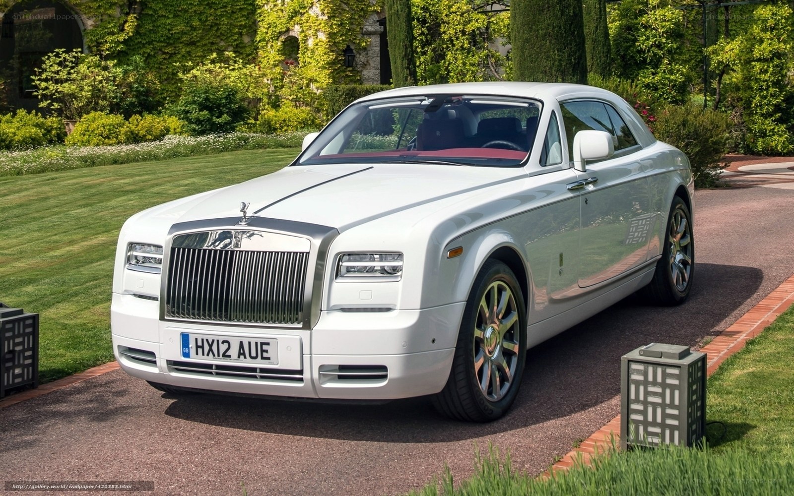 White Rolls-Royce in garden