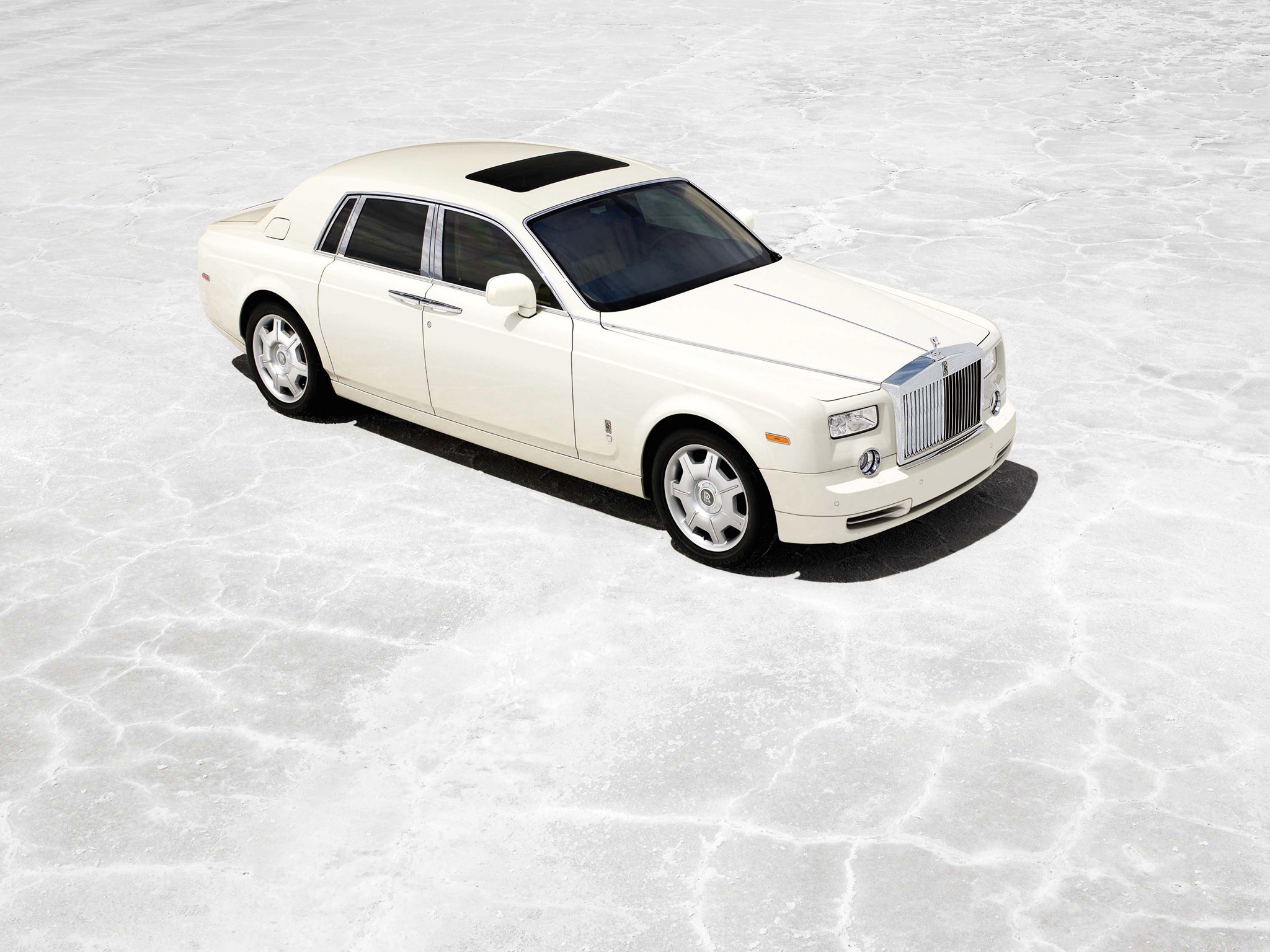 White Rolls-Royce on cracked surface