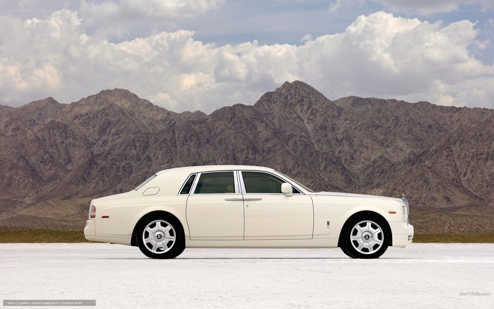 White Rolls-Royce on salt flat
