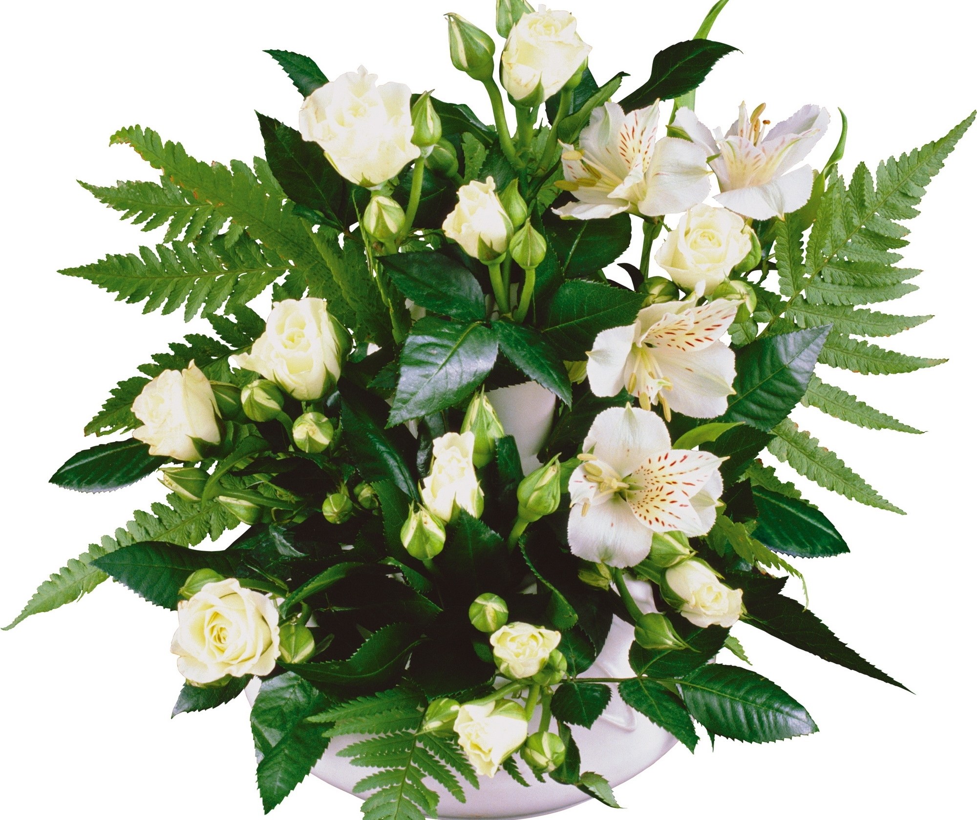 white rose and alstroemeria bouquet
