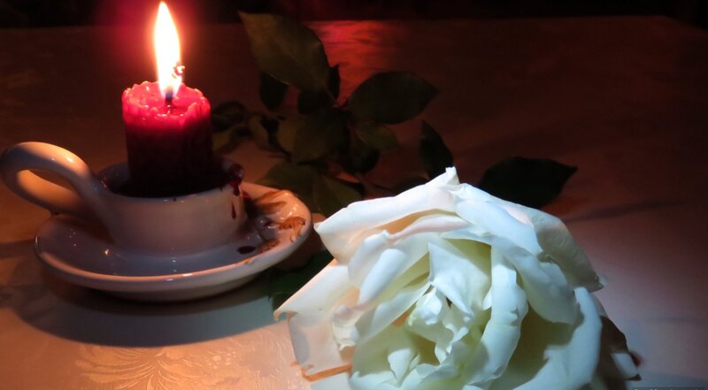 White Rose and Candle — Red, Dramatic
