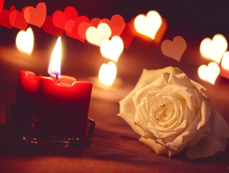 White Rose and Candle — Red, Romantic